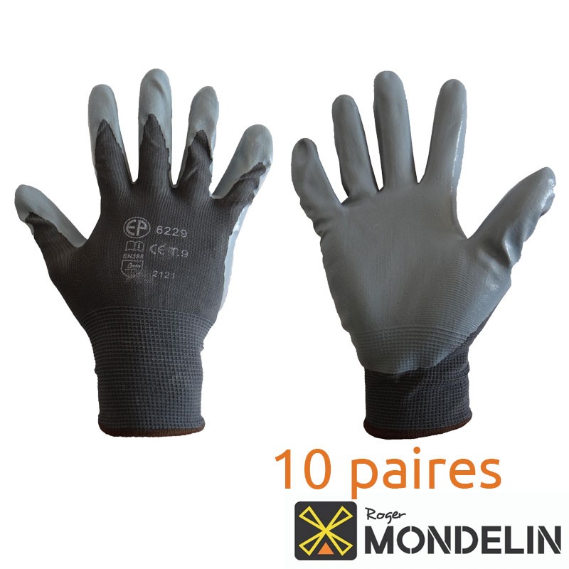 Lot de 10 paires de gants polyamide enduction nitrile T10 Mondelin