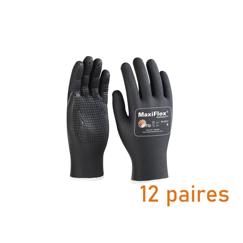 Lot de 12 paires de gants manutention lourde MAXIFLEX noir Vepro