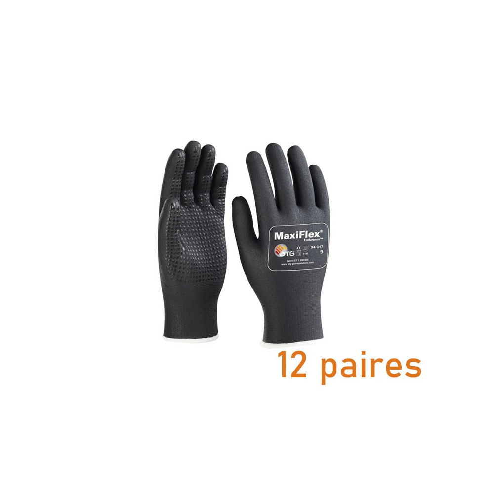 Lot de 12 paires de gants manutention lourde MAXIFLEX noir Vepro