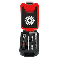 Coffret box 1/4'' 16 pièces 6 pans cliquet poire