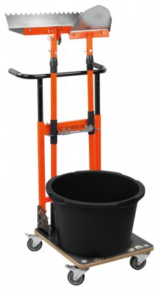 Set carreleur Carelo complet – Chariot pliable avec seau grande capacité et outils sur perche pour application de colle