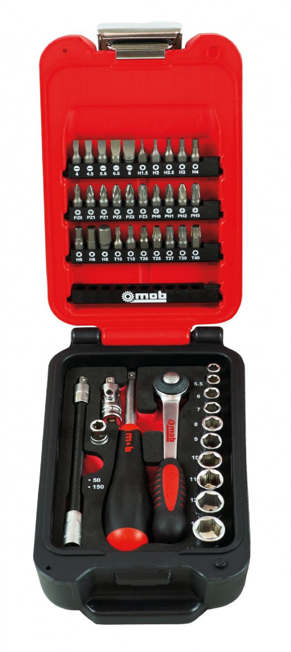 Coffret box 1/4'' 46 pièces 6 pans cliquet rond - MOB