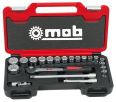 Coffret box 1/2'' 21 pièces, 12 pans, cliquet rond - MOB