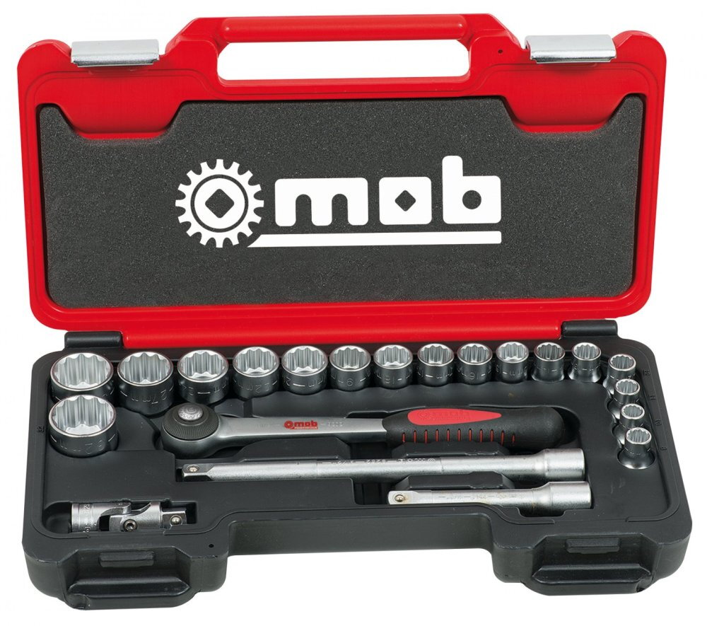 Coffret box 1/2'' 21 pièces, 12 pans, cliquet rond - MOB