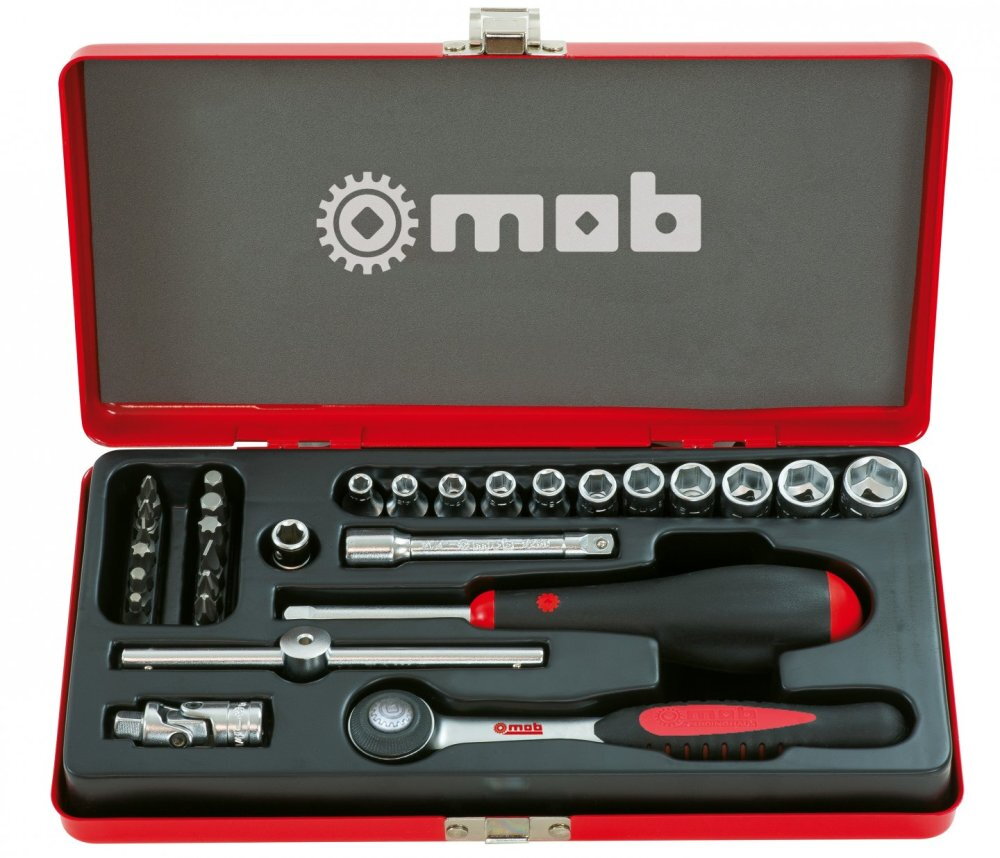 Coffret métallique 1/4" – 29 pièces 6 pans avec cliquet - MOB