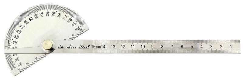 Rapporteur d'angle inox – Double graduation inversée 0 à 180° – Graduation 150 mm – MOB