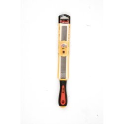 Râpe plate à main moyenne piqûre – 150 à 250 mm – Acier 0,45 % carbone – Dureté 53 HRC – Manche bi-matière – MOB