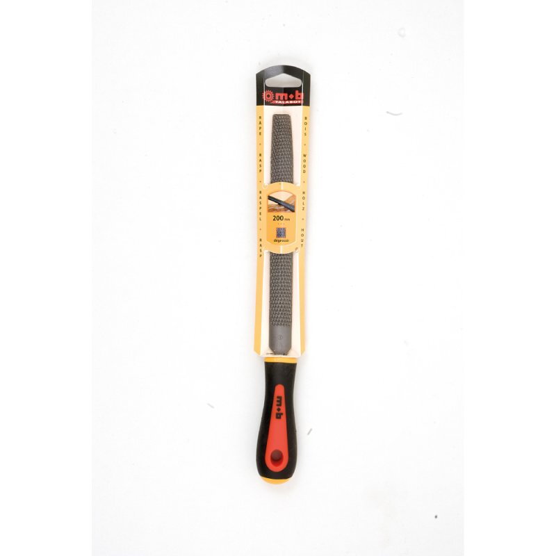 Râpe demi-ronde grosse piqûre – 200 à 250 mm – Acier 0,45 % carbone – Dureté 53 HRC – Manche bi-matière – MOB